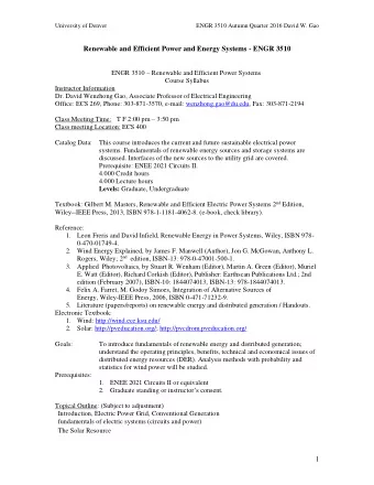 Renewable and Efficient Power and Energy Systems - ENGR 3510 ENGR 3510  Renewable and Efficient