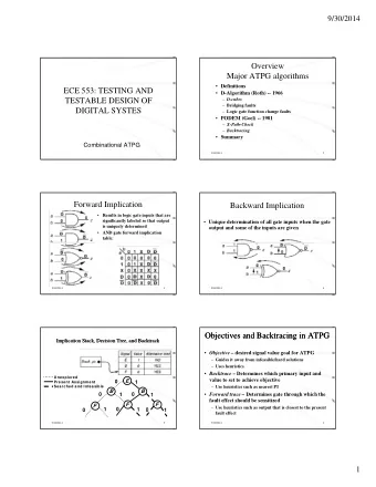 Overview  Major ATPG algorithms  Definitions  ECE 553: TESTING AND  D-Algorithm (Roth) --