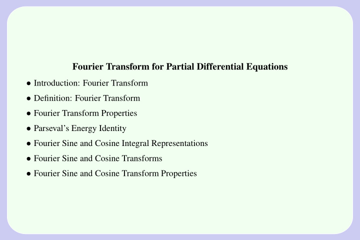fourier transform for partial differential equations