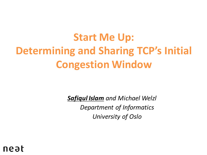 start me up determining and sharing tcp s initial