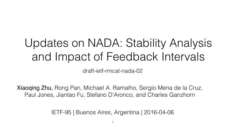 updates on nada stability analysis and impact of feedback