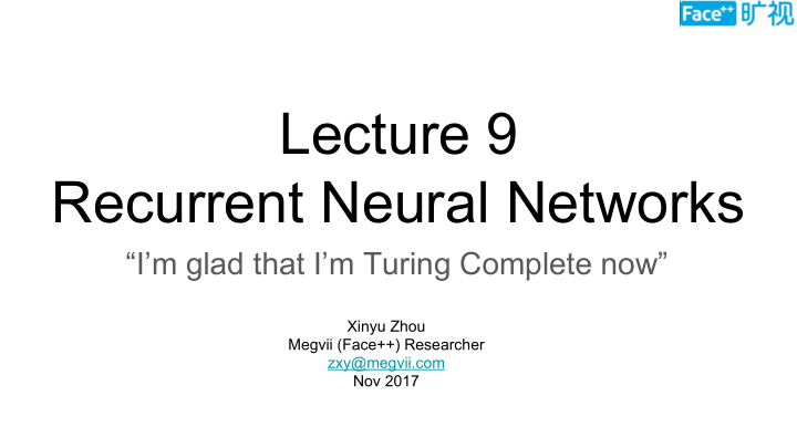 lecture 9 recurrent neural networks