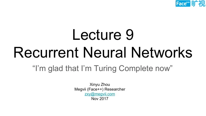 lecture 9 recurrent neural networks