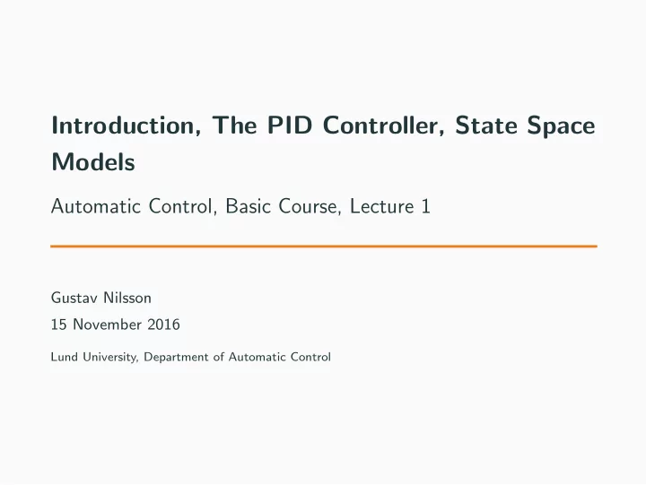 introduction the pid controller state space models