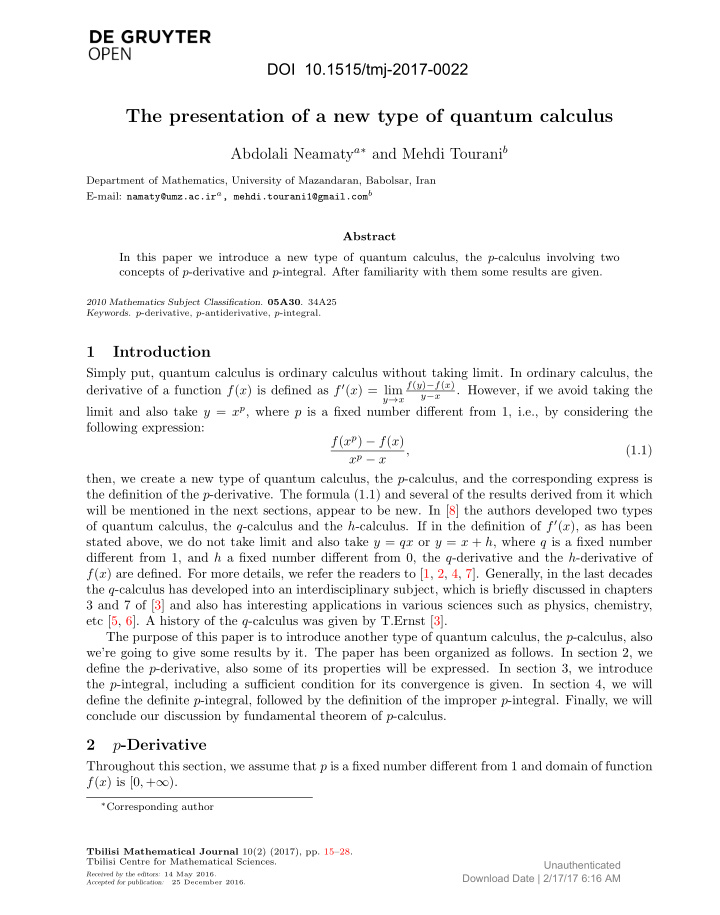 the presentation of a new type of quantum calculus