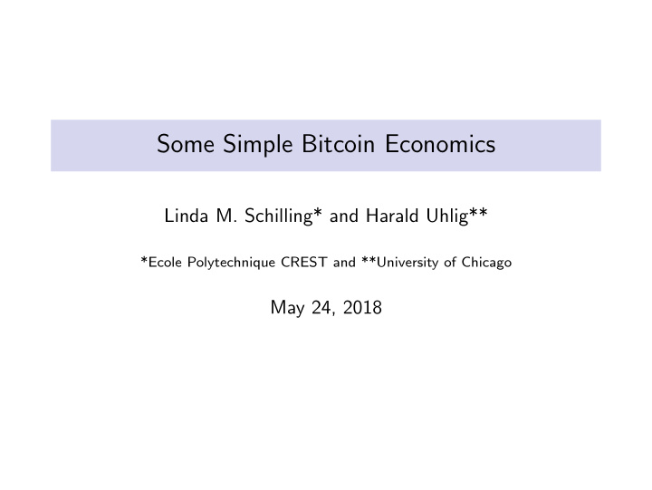 some simple bitcoin economics