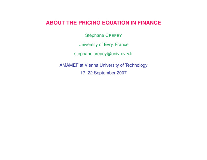 about the pricing equation in finance