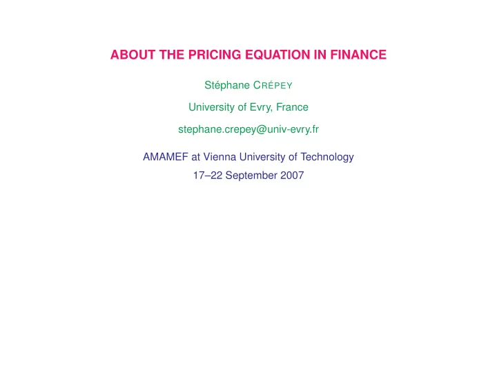 about the pricing equation in finance