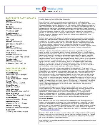 Q2 2010 CONFERENCE CALL  C O R P O R A T E  P A R T I C I P A N T S  Caution Regarding