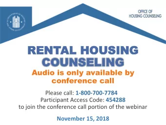 COUN  COUNSELING  SELING  Audio is only available by  conference call Please call: 1-800-700-7784
