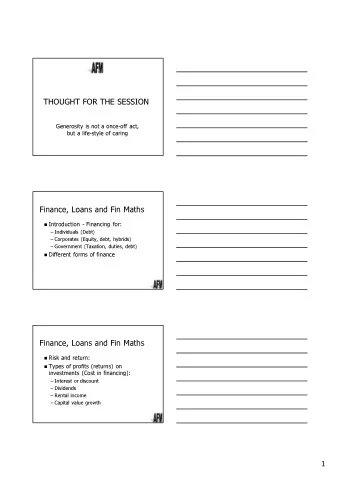 Finance, Loans and Fin Maths  Risk and return:  Types of profits (returns) on  investments