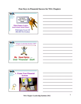 Four Keys to Financial Success for NSA Chapters  Chapter  Leadership  Institute  What Chapter