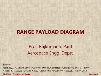 RANGE PAYLOAD DIAGRAM  Prof. Rajkumar S. Pant  Aerospace Engg. Deptt.  Sources: Fielding, J. P.,