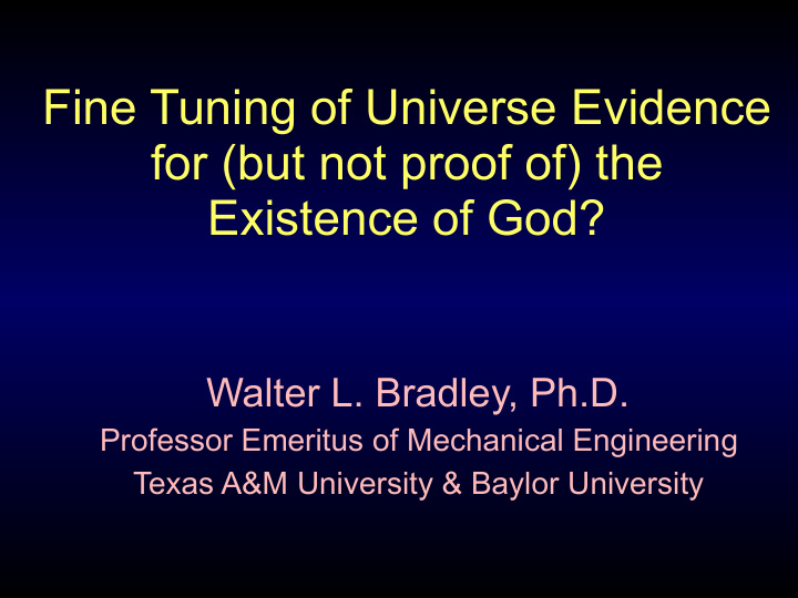 fine tuning of universe evidence for but not proof of the