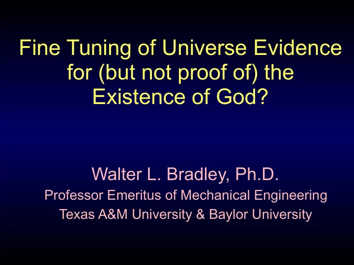 fine tuning of universe evidence for but not proof of the