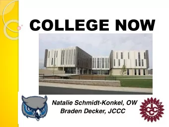 COLLEGE NOW  Natalie Schmidt-Konkel, OW  Braden Decker, JCCC WHAT IS   COLLEGE NOW?  College