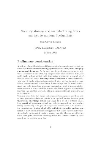 Security storage and manufacturing flows  subject to random fluctuations  Max-Olivier Hongler