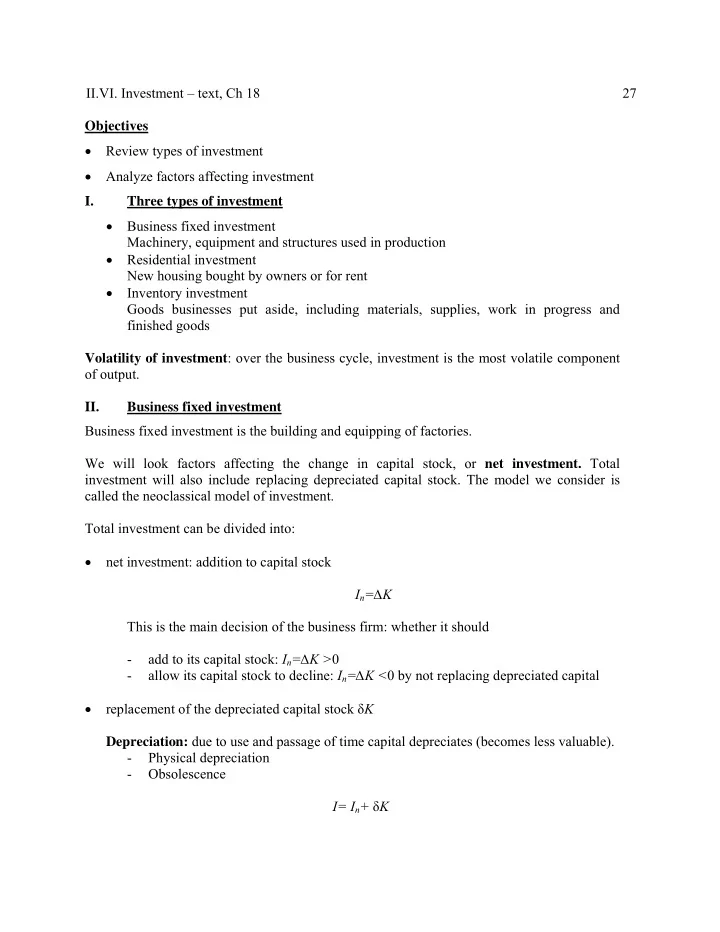 ii vi investment text ch 18 27 objectives review types of