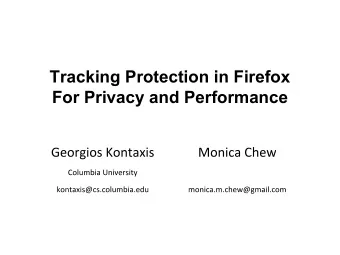 Tracking Protection in Firefox  For Privacy and Performance  Protecting user privacy from online