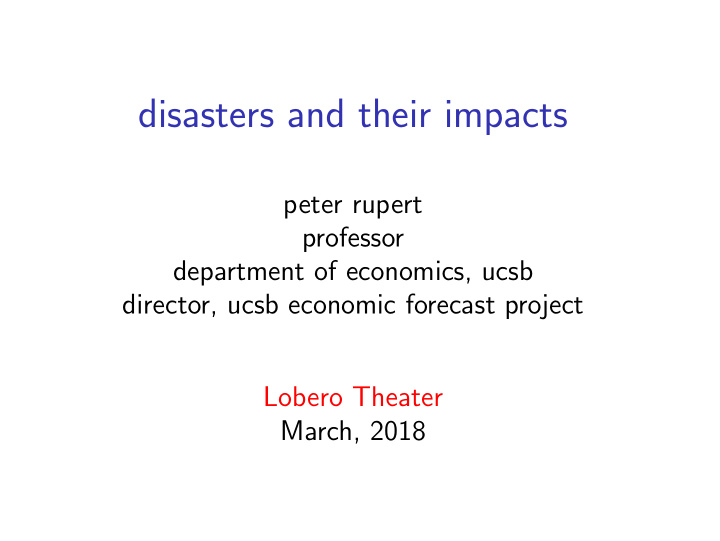 disasters and their impacts