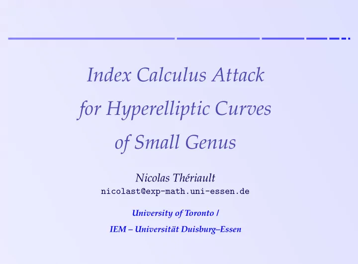 index calculus attack for hyperelliptic curves of small