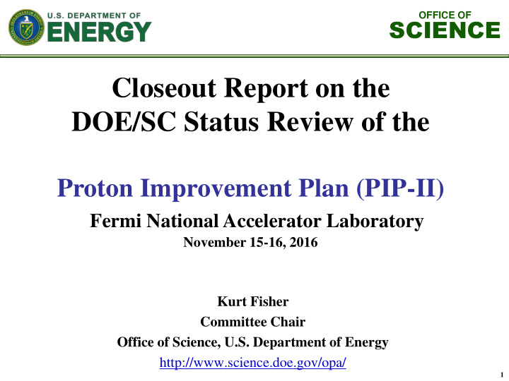 closeout report on the doe sc status review of the