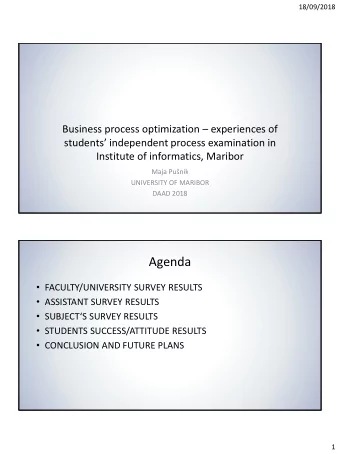 Agenda  FACULTY/UNIVERSITY SURVEY RESULTS  ASSISTANT SURVEY RESULTS  SUBJECTS SURVEY