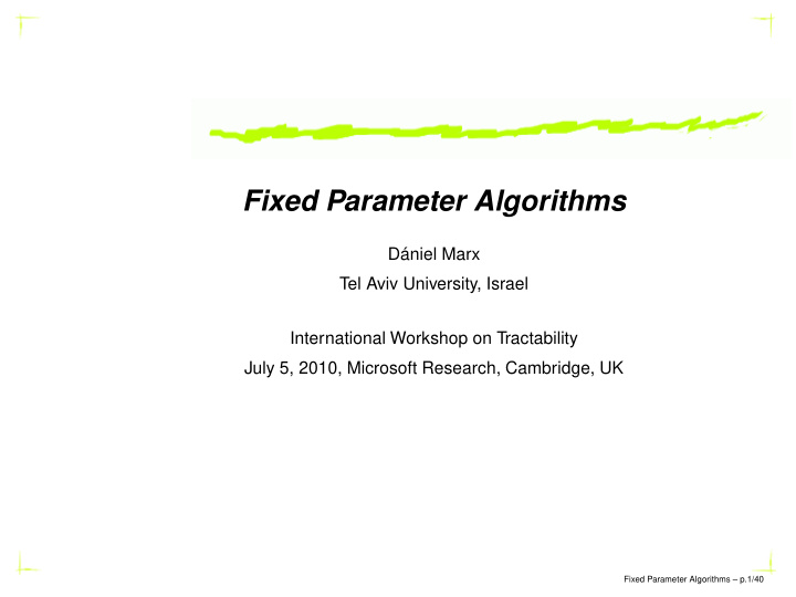 fixed parameter algorithms
