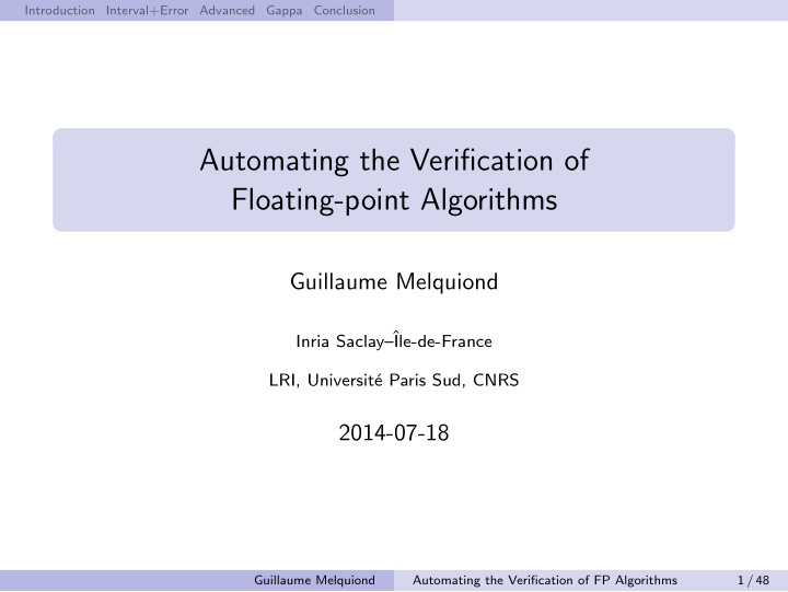 automating the verification of floating point algorithms