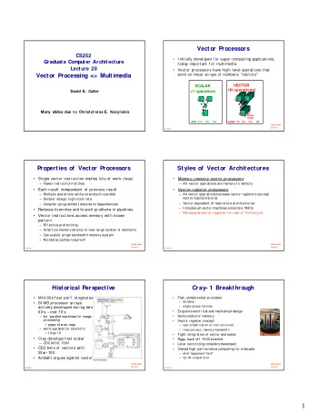1  Components of  a Vector Processor  Cray- 1  Block    Scalar  CPU: regist ers, dat apat hs,