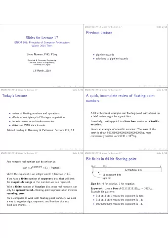 Previous Lecture  Slides for Lecture 17  ENCM 501: Principles of Computer Architecture  Winter 2014
