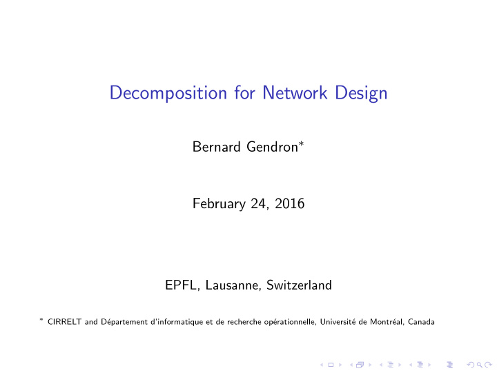 decomposition for network design