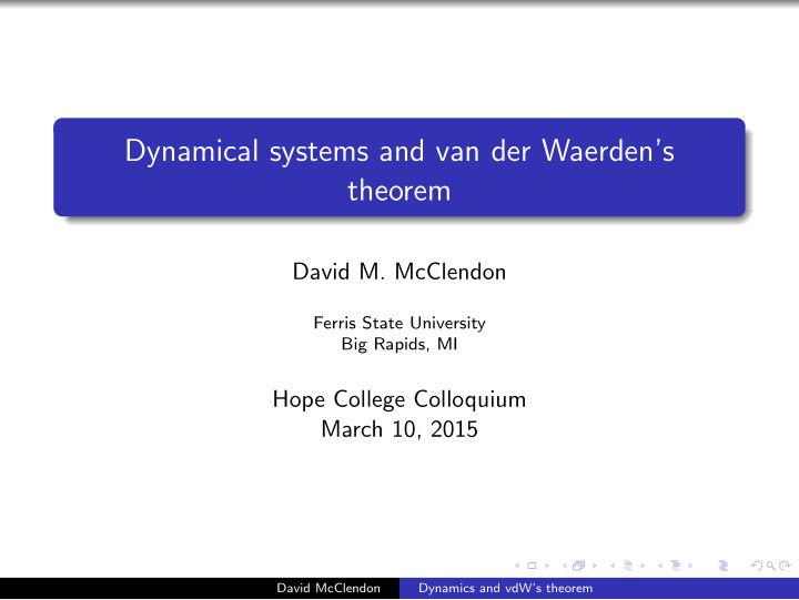 dynamical systems and van der waerden s theorem