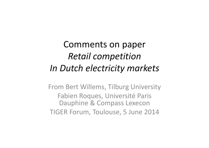 comments on paper retail competition in dutch electricity
