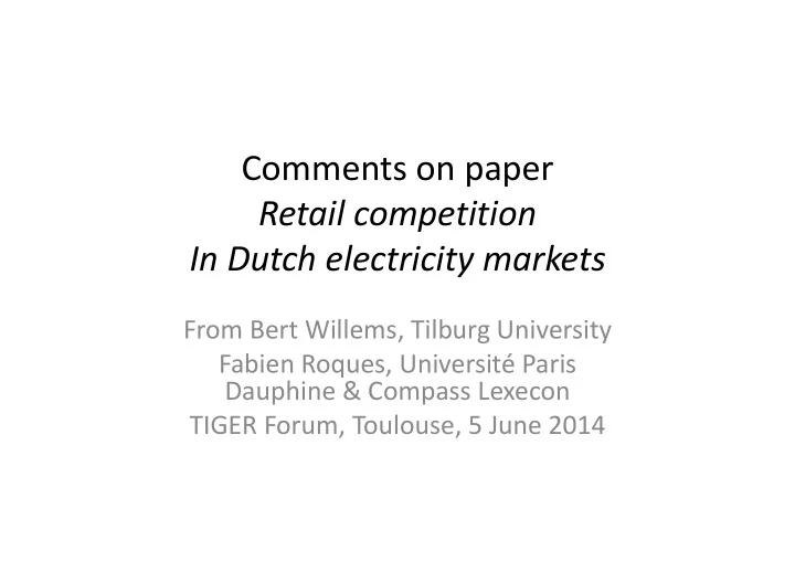 comments on paper retail competition in dutch electricity