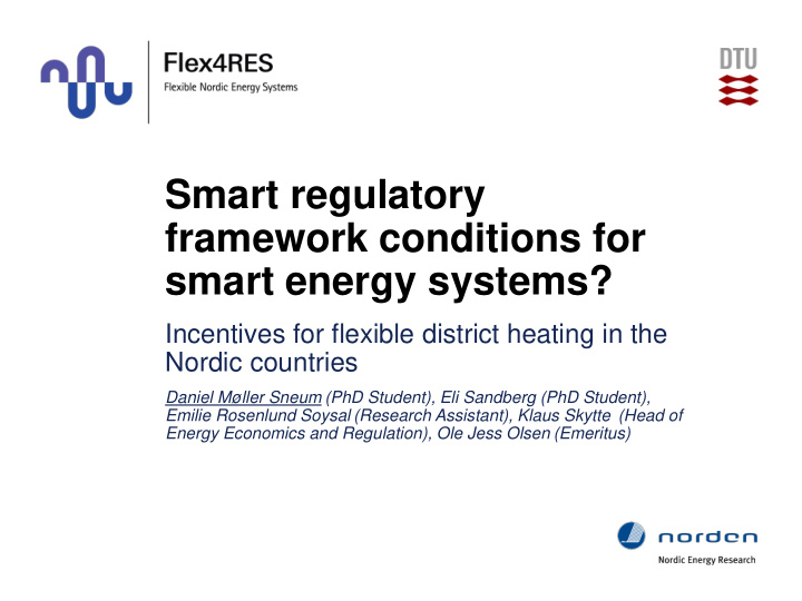 smart regulatory framework conditions for smart energy