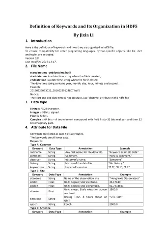 Definition(of(Keywords(and(Its(Organization(in(HDF5(  By(Jixia(Li( 1. ! Introduction,