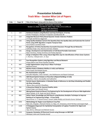 Presentation Schedule  Track Wise  Session Wise List of Papers  Version 1  S.No.  Paper ID