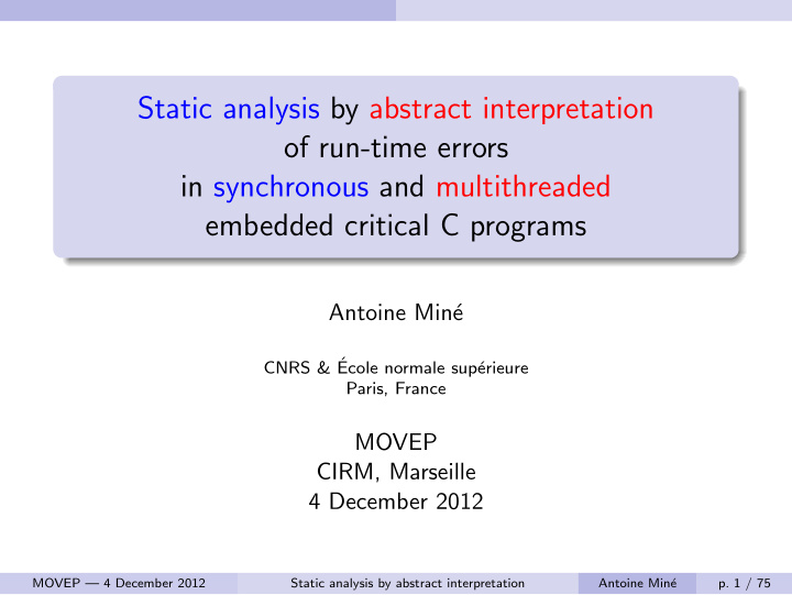 static analysis by abstract interpretation of run time