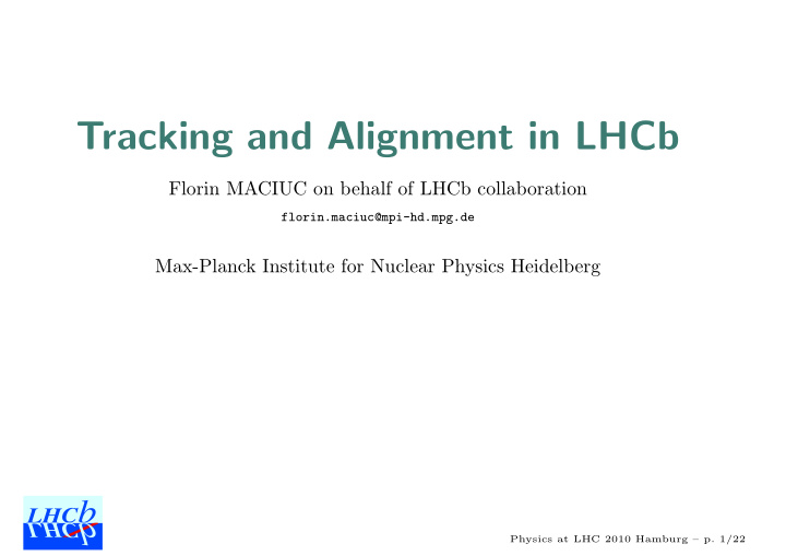tracking and alignment in lhcb