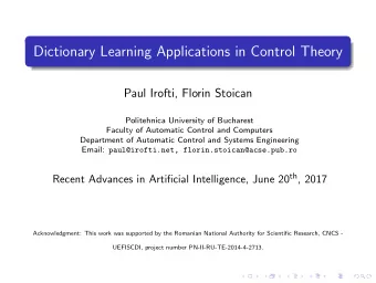 Dictionary Learning Applications in Control Theory  Paul Irofti, Florin Stoican  Politehnica