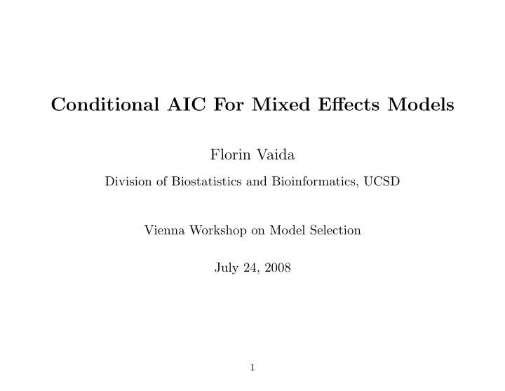 conditional aic for mixed effects models