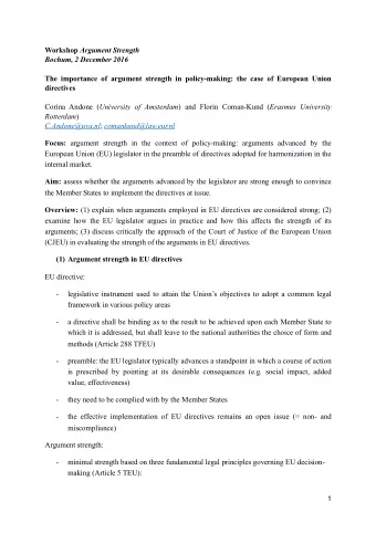 Workshop Argument Strength Bochum, 2 December 2016  The importance of argument strength in