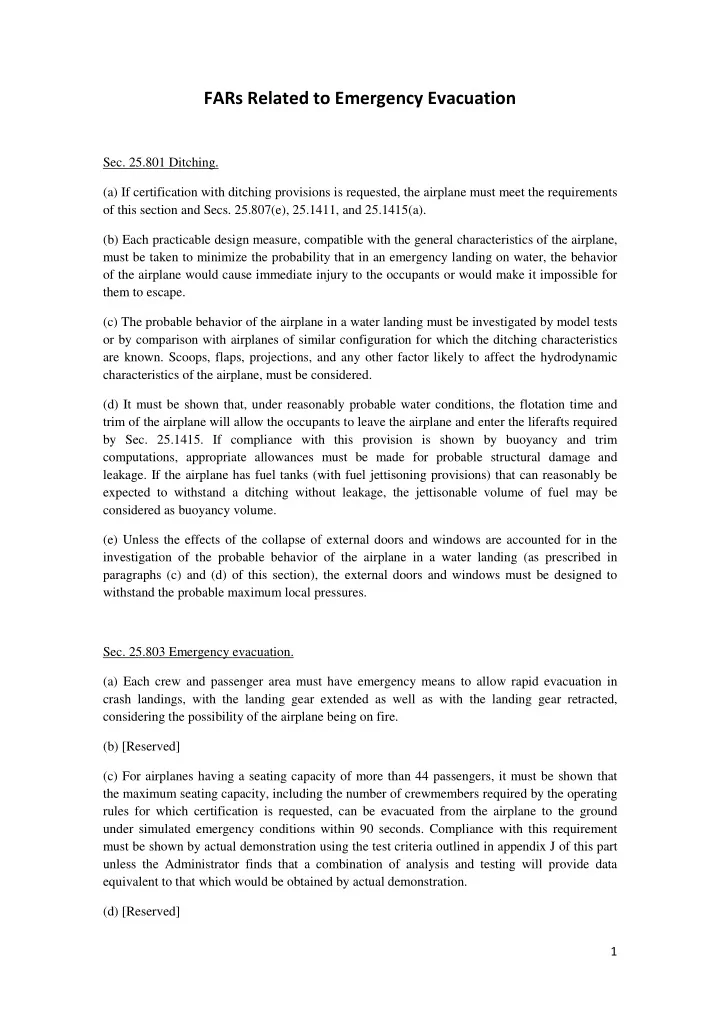 fars related to emergency evacuation