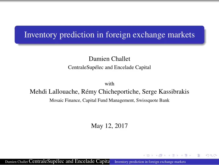 inventory prediction in foreign exchange markets