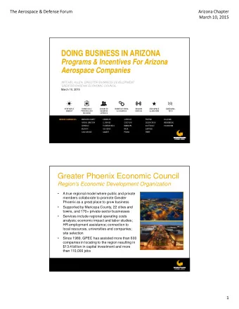 DOING BUSINESS IN ARIZONA  Programs &amp; Incentives For Arizona  Aerospace Companies  MITCHEL