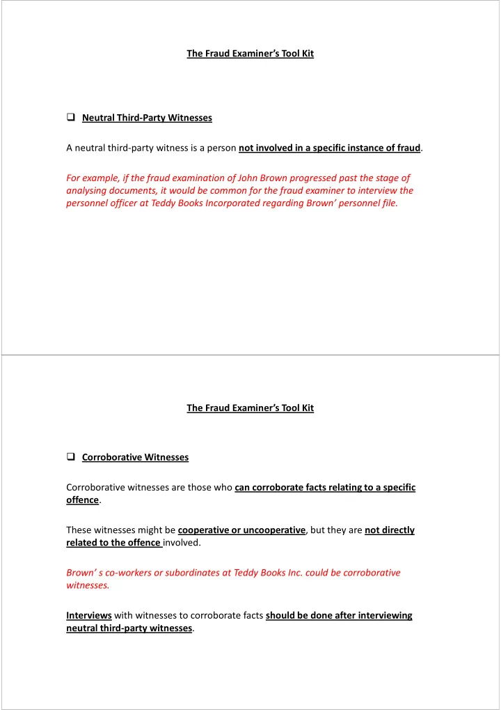the fraud examiner s tool kit neutral third party