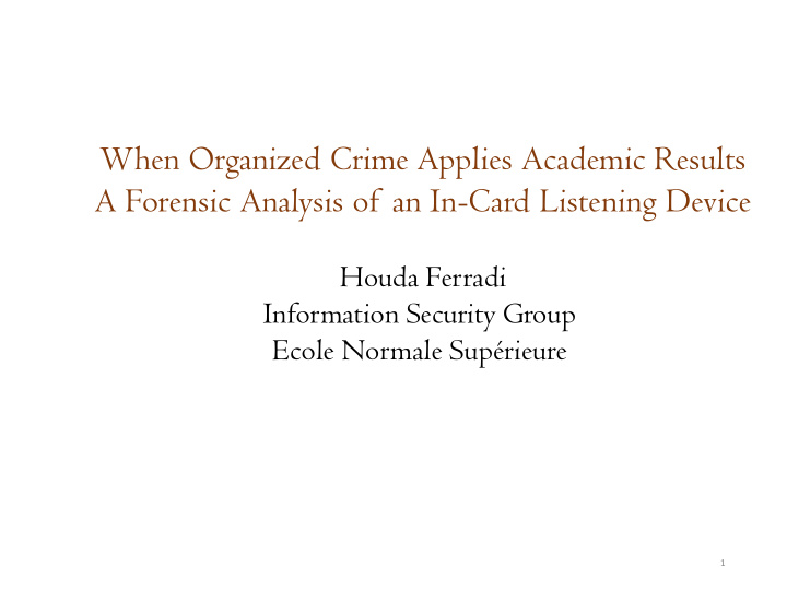 when organized crime applies academic results a forensic