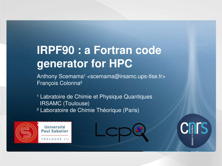 irpf90 a fortran code generator for hpc