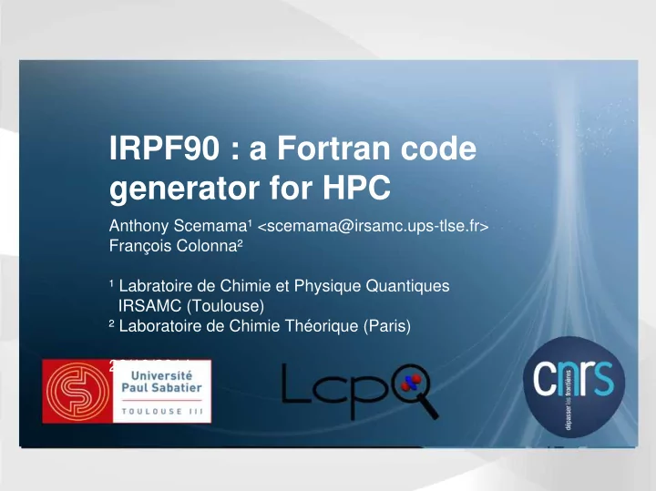 irpf90 a fortran code generator for hpc